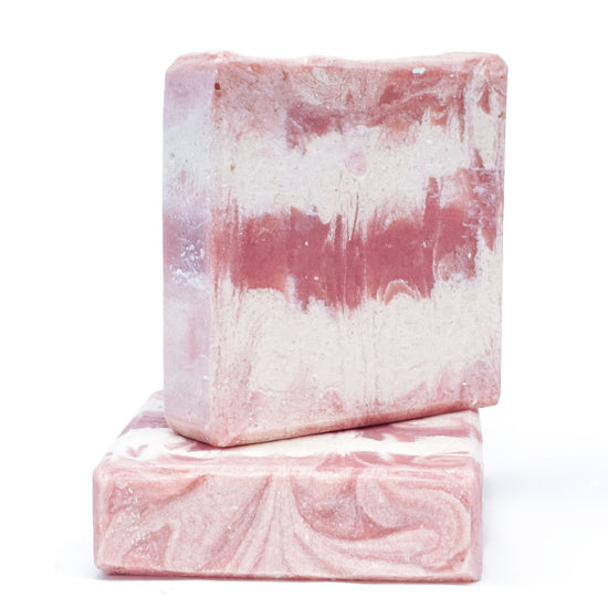 two pink and white soap bar swirly top pattern