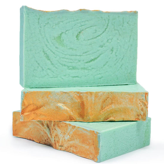green mint soap bars with golden top