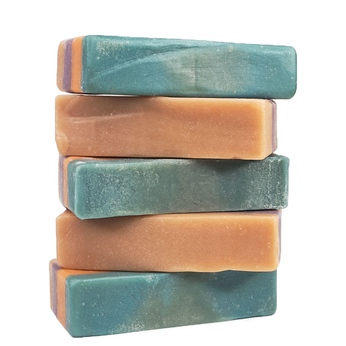 stalk of colorful soap bars blue green and orange