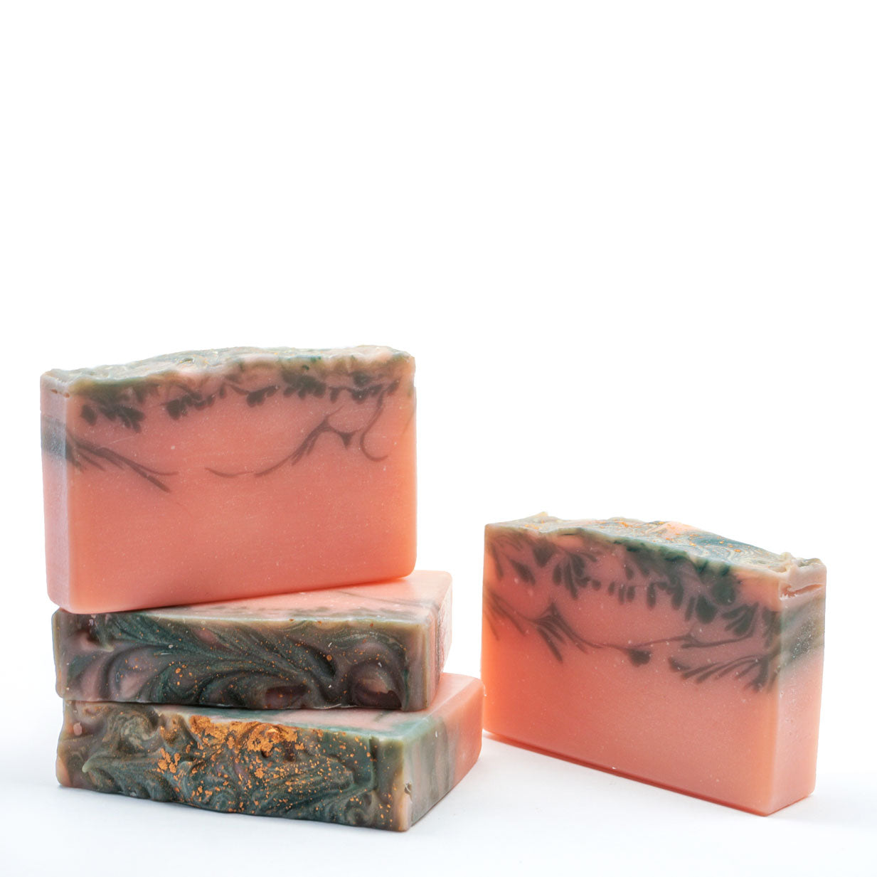 Load image into Gallery viewer, peach colored soaps with branch design inside and swirly top with golden sparkles
