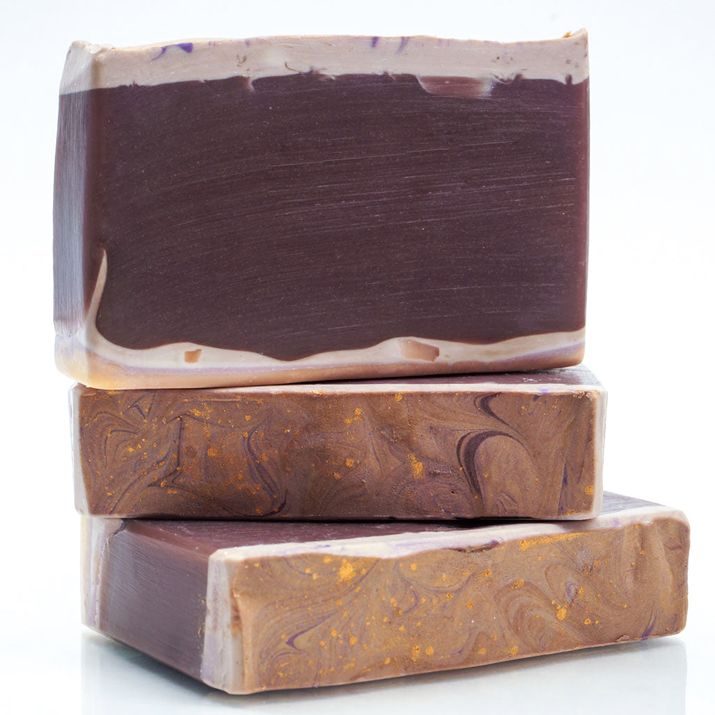 brown burgundy soap bars with golden sparkles on top