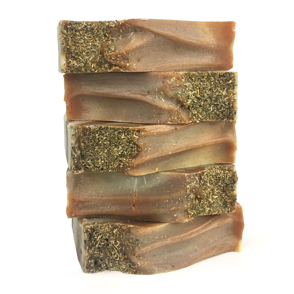 stalk brown soap bars with chamomile on top